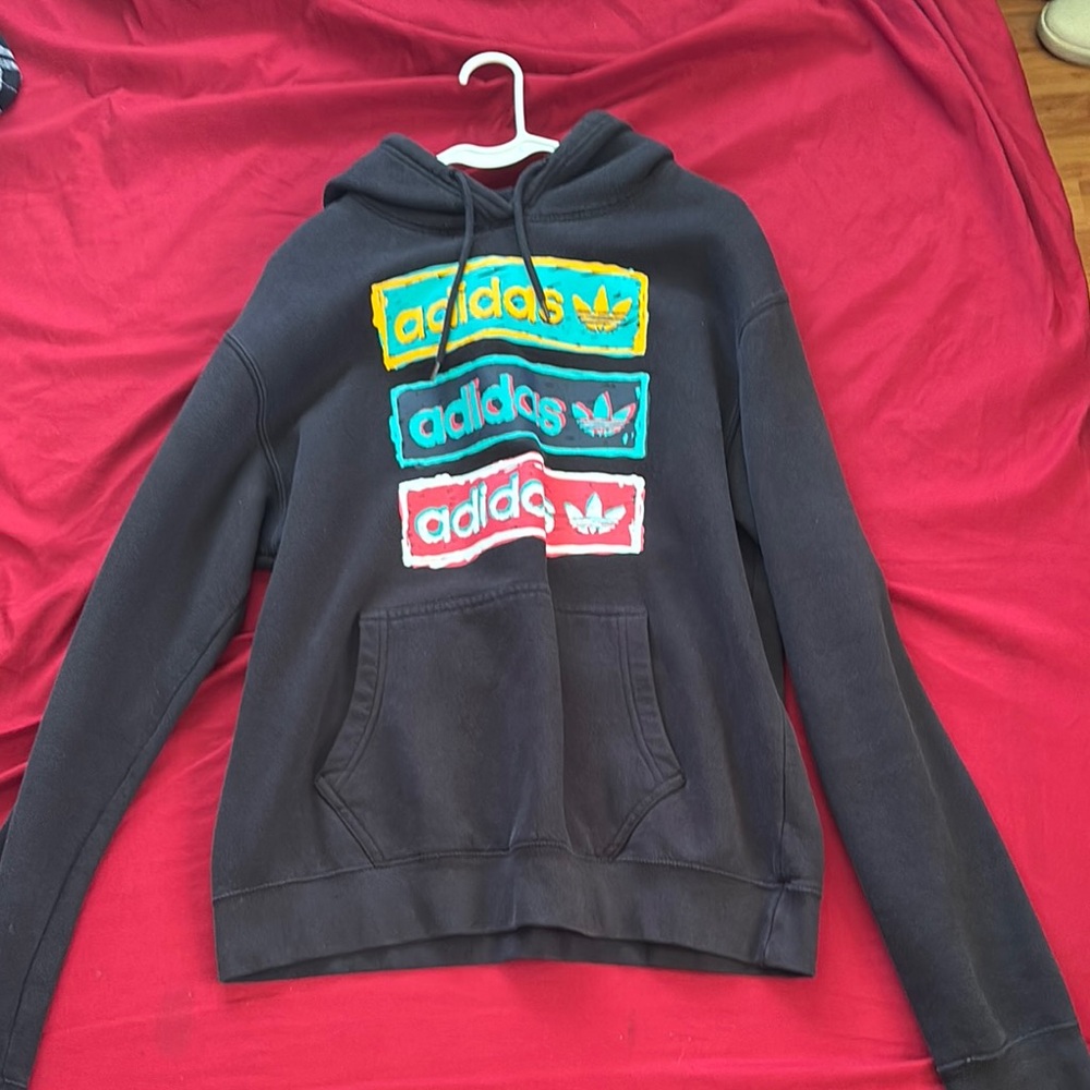 Adidas Black Hoodie with Multicolor Logo
